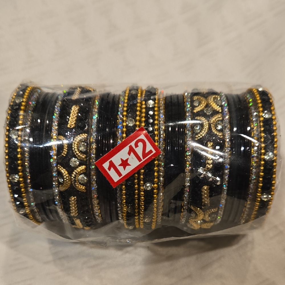 Elegant Black and Gold Bangle Set Size Is 1.12 Its For Little Girls